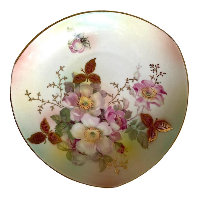 Vintage Schumann Arzberg Germany Bon Bon Dish - Wild Rose, Rounded Triangle Shape For Sale