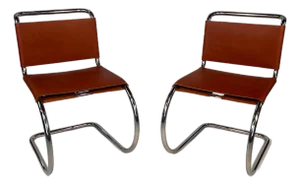 Mid 20th Century Pair of Mies Van Der Rohe Mr Side Chairs for Knoll - Stainless Steel & Leather