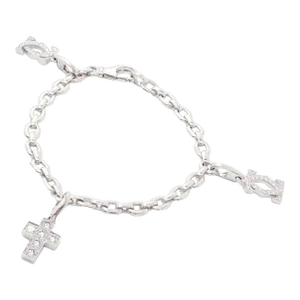 Cartier 18k White Gold 3 Charm Bracelet with Diamond Cross Double C's