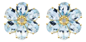 Nina Zhou Aquamarine Diamond Flower Blossom Earrings in 14k Yellow Gold - a Pair