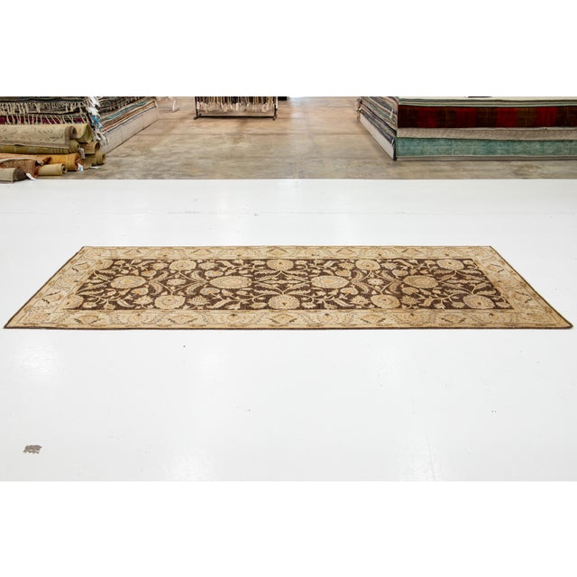 Modern Peshawar Handmade Brown Floral Wool Runner For Sale - Image 10 of 12