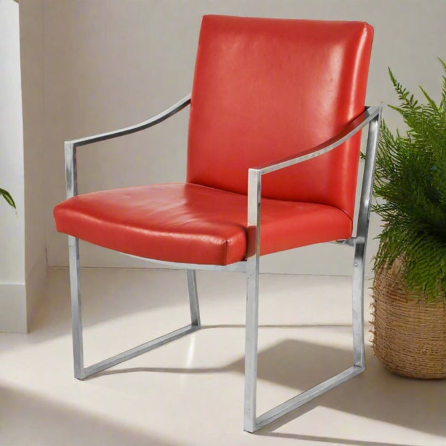 1970s 1970s Chromed Steel & Red Leather Arm Chairs For Sale - Image 5 of 7