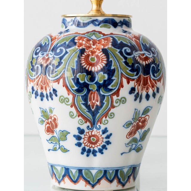 1960s Vintage Delft Chinoiserie Table Lamps with Velvet Shades from Royal Tichelaar Makkum, 1940s-1960s, Set of 2 For Sale - Image 5 of 16