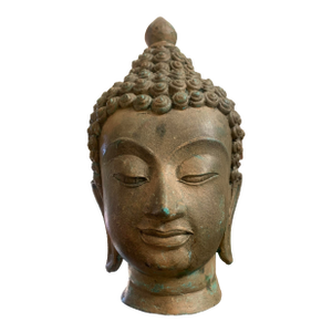 Antique Bronze Buddha Head Bust – 8.5” Tall With Natural Patina