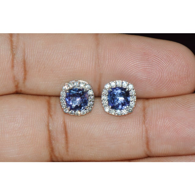 Early 21st Century Certified Natural 2.35cts vs F Diamond Tanzanite Halo Stud Earrings, A Pair For Sale - Image 5 of 11