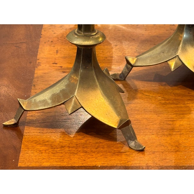 Pair of Brass Altarsticks With Petal-Shaped Tripod Bases For Sale - Image 6 of 7
