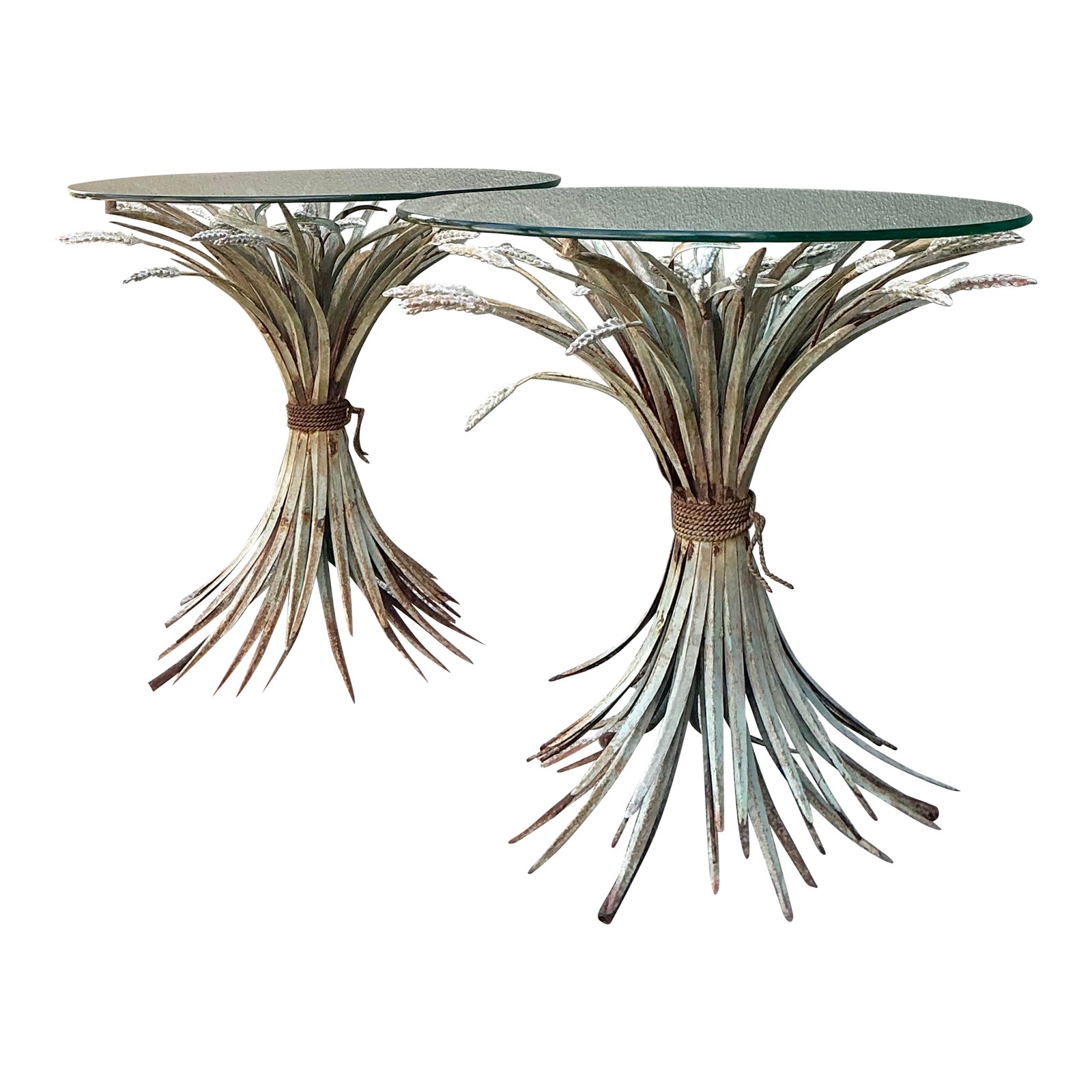Vintage Patinated Sheath of Wheat Side Tables - A Pair | Chairish