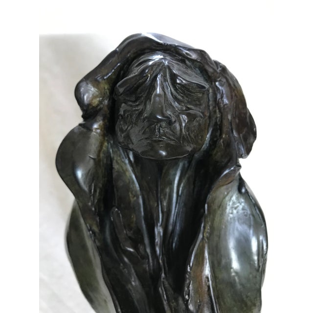 Signed POLLOCK Bronze Sculpture "Wind Prayer" #15/500. 10.5in H x 6in w x 4.5in d Greens, browns in color, heavy piece....