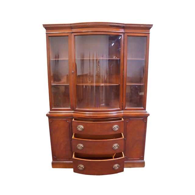Wood Drexel Furniture New Travis Court Collection Solid Mahogany Traditional Duncan Phyfe Style 49" Bow Front China Cabinet 317-3 For Sale - Image 7 of 13