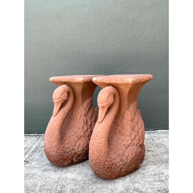Terra Cotta Vintage Cast Cement Swan Low Stools - A Pair For Sale - Image 8 of 12