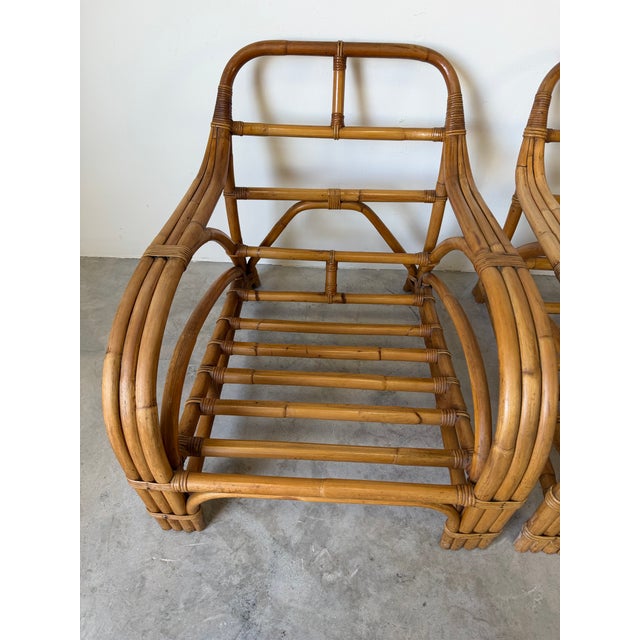 Mid-Century Paul Frankl Style Bamboo & Rattan Lounge Chairs – A Pair For Sale - Image 9 of 12