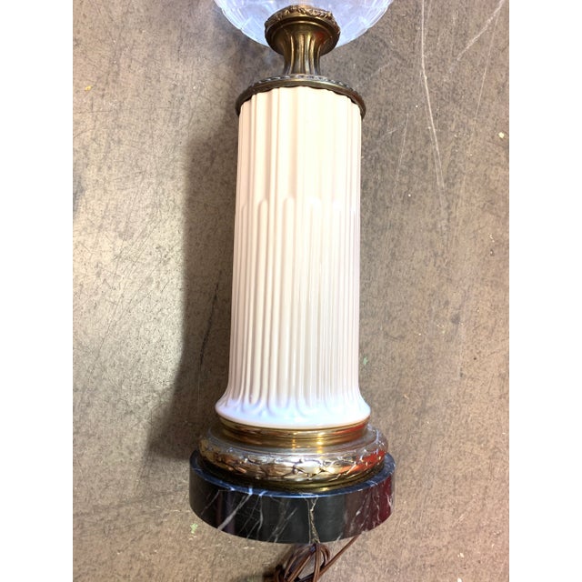 Early 20th Century Vintage White Column With Brass & Black Marble Base Lamps - A Pair For Sale - Image 5 of 13