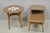 Vintage Mid Century Modern Walnut Base Formica Top Round & Step Side Table Set - 2 Complimenting Pieces. Price is for the...