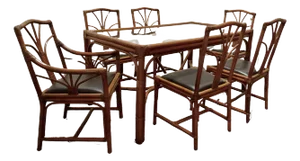 Regency Simulated Bamboo Dining Table and Chairs, 1950s, Set of 7