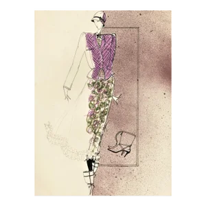 1980s French Fashion Drawing, Watercolor, Pen & Ink