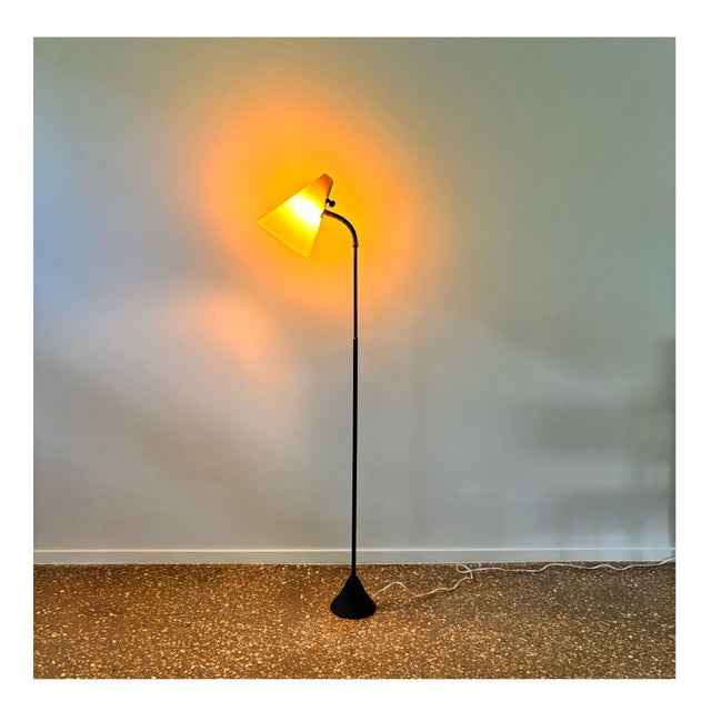 Mid-Century Modern Mid-Century Floor Lamp in Black Metal and Brass with Yellow Shade, Sweden, 1950s For Sale - Image 3 of 11