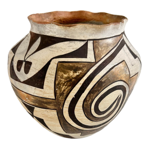 Vintage Acoma New Mexico Hand-Painted Geometric Pottery Vase, 6.5"