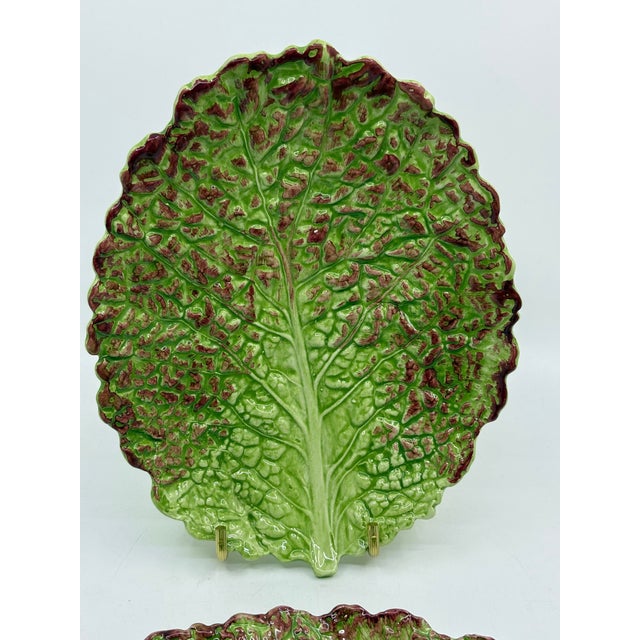 Vintage Majolica Italian Cabbage Leaf Small Platers - A Pair For Sale - Image 4 of 8