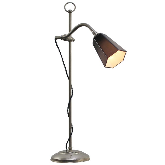 Brittish, Art deco, blue glass, chrome desk light / table lamp 2,5 meter black cotton wire, plug and switch E14 European...