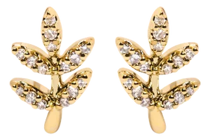 10K Yellow Gold 1/10 Cttw Diamond Accented Leaf and Branch Stud Earrings (H-I Color, I1-I2 Clarity)