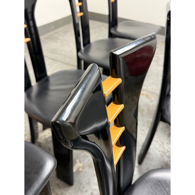 Paint Pierre Cardin for Roche Bobois Vintage Black Lacquer Dining Chairs, Set of Eight For Sale - Image 7 of 12