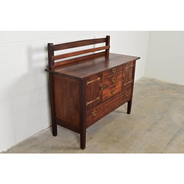 Stickley Gustav Stickley Antique Mission Oak Arts & Crafts Strap Hinge Sideboard, Circa 1910 For Sale - Image 4 of 16