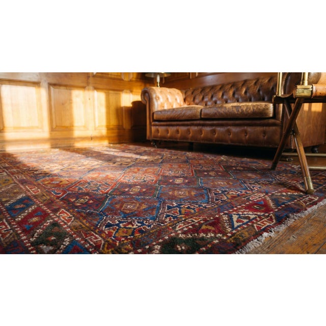 Camel 1880s Multicolor Geometric Tribal Antique Nw Persian Rug 4'3" X 9'0" Handwoven Wool Carpet For Sale - Image 8 of 8