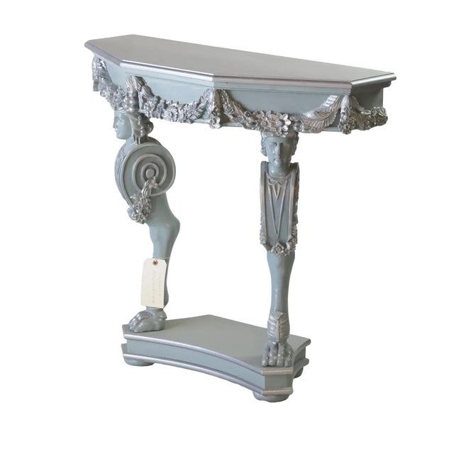 Wood Pair of Vintage Silver and Gray Rococo-Style Side Tables/Console Tables For Sale - Image 7 of 12