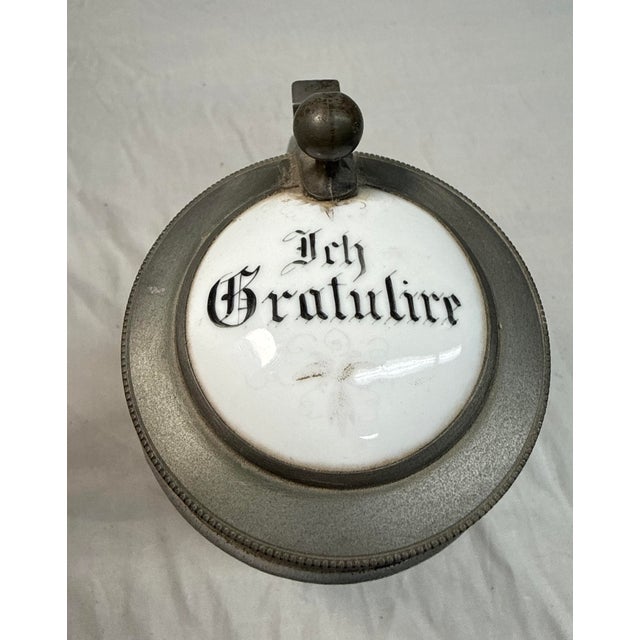 Large Antique 1800's German Pottery Porcelain Pewter Lidded Beer Stein Mug For Sale - Image 13 of 13