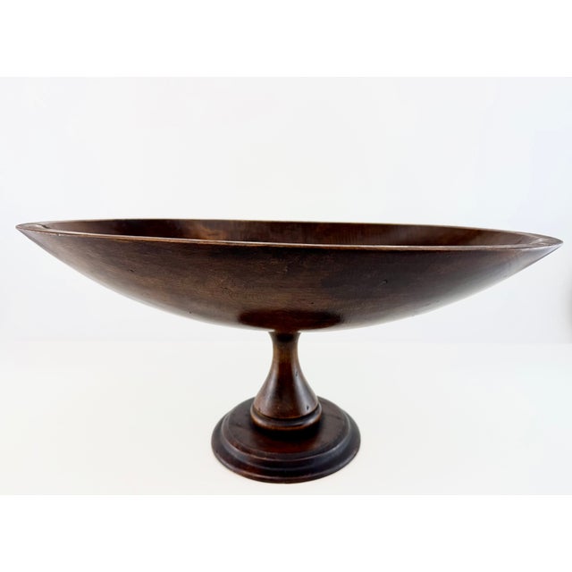Vintage Hand-Carved Oval Wood Pedestal Centerpiece Bowl For Sale - Image 10 of 11