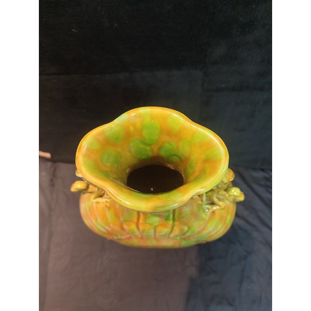 Ceramic Chinese Ceramic Vase Ming Dynasty Hongzhi Marked Yellow Glaze Porcelain Vase Hand Carved Double Dragon Ears For Sale - Image 7 of 11