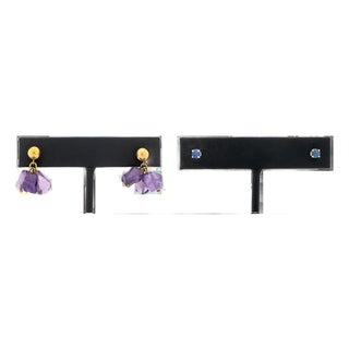 Amethyst Drop Earrings & Blue Spinel Stud Earrings For Sale