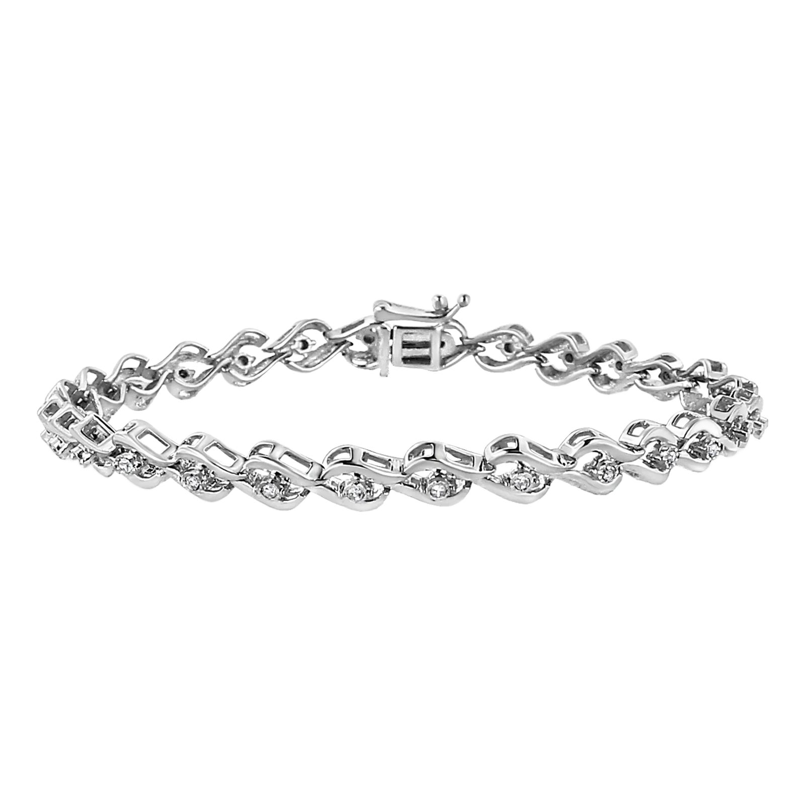 925 Sterling Silver 1/10 Cttw Round-Cut Diamond Link