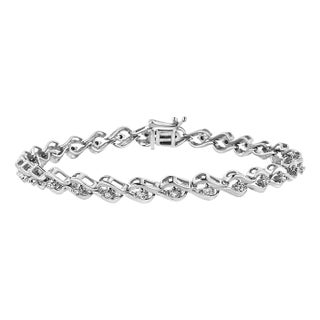 .925 Sterling Silver 1/10 Cttw Round-Cut Diamond Link Bracelet - 7.25" For Sale