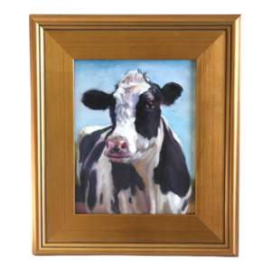 Farm Dairy Farmhouse Holstein Cow Portrait Oil Painting Including the Antiqued Gold Wood Frame