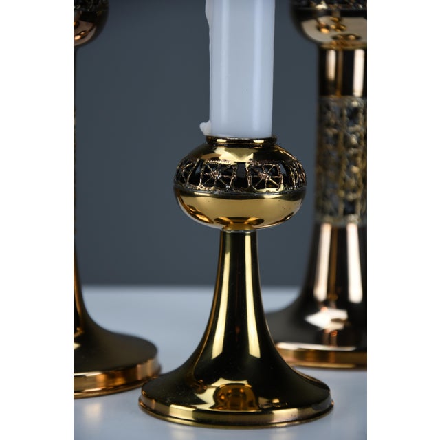 Goldenrod Vintage Scandinavian Modern Pitsi Copper Candlesticks by Pentti Sarpaneva for Turun Hopea, 1983, Set of 3 For Sale - Image 8 of 14