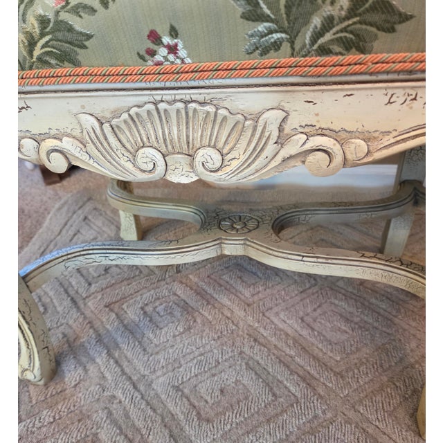 Late 20th Century Vintage French Louis XV Style White Painted & Custom Upholstered Window Bench For Sale - Image 5 of 11
