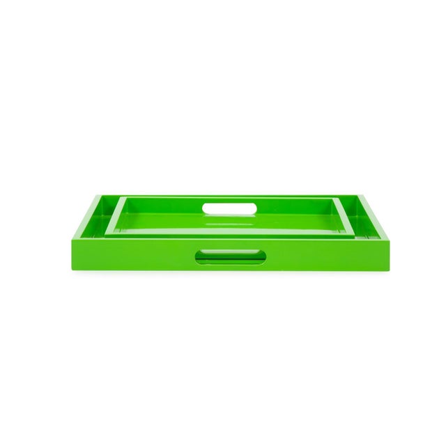 Kenneth Ludwig Chicago Saint Tropez Square Tray Set of 2 - Green For Sale - Image 4 of 10