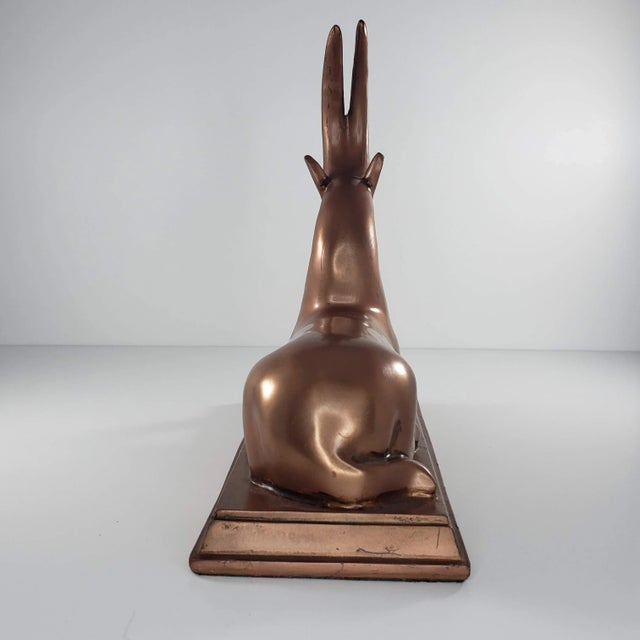 Art Deco Late 20th Century Art Deco Copper Colored Gazelle Impala Deer Statue Figurine For Sale - Image 3 of 12