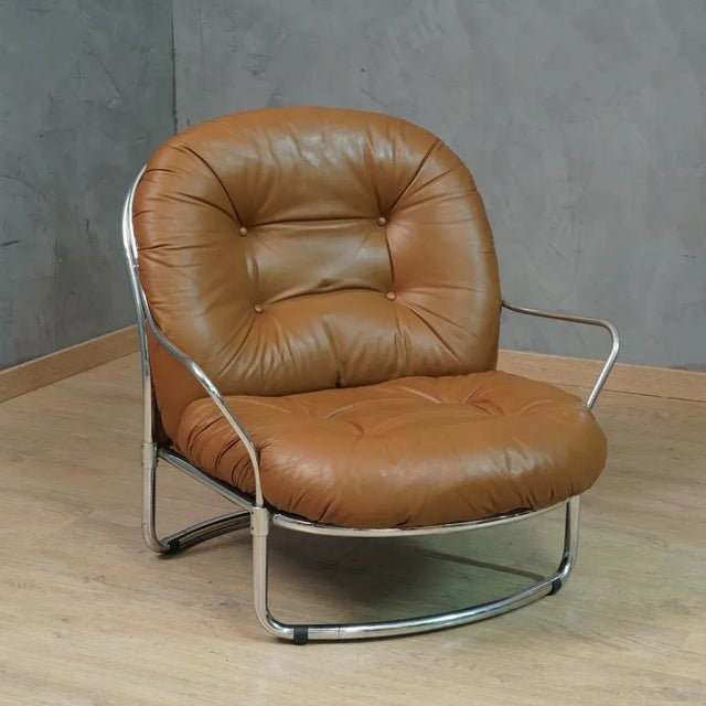 Model 915 Armchair in Chrome and Brown Leather by Carlo de Carli for Cinova, 1969 For Sale - Image 4 of 9