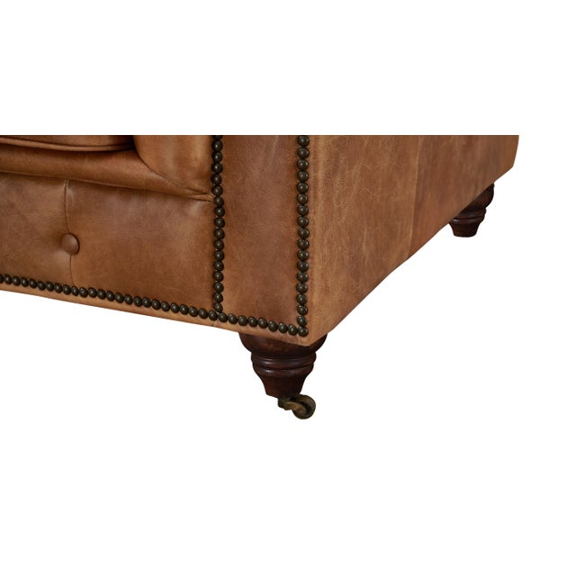 Crafters and Weavers Leather Century Chesterfield Sofa - Saddle Brown For Sale - Image 4 of 5