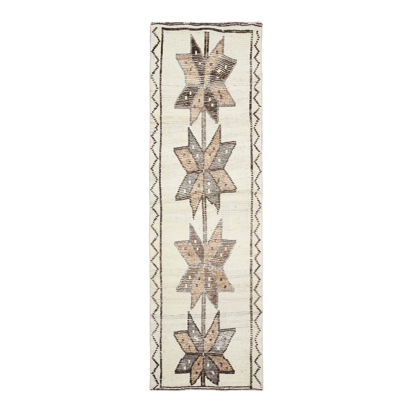 1970s Vintage Turkish Oushak Handmade Wool Cotton White Runner Rug ...