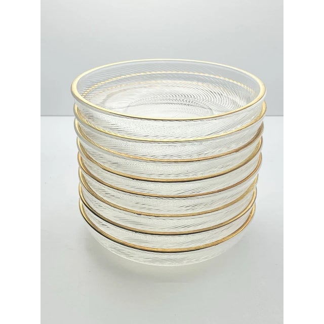 Contemporary Gold Rim Swirl Shallow Glass Bowl Dishes - Set of 8 For Sale - Image 4 of 8