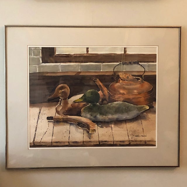 1990s 1991 Rustic Watercolor Still Life, Signed & Framed For Sale - Image 5 of 12