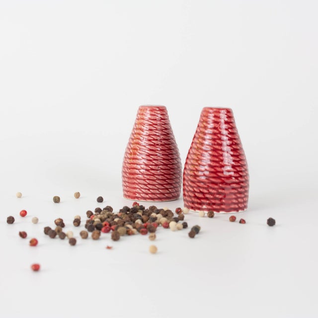 Bring a touch of authentic Portuguese mid-century design to your table with this charming pair of Secla ceramic salt and...