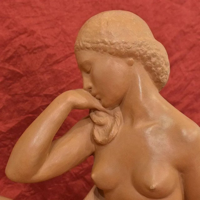 Red Amedeo Gennarelli / Ortis, Art Deco Nude Sculpture of Young Woman, 20th Century, Terracotta For Sale - Image 8 of 11