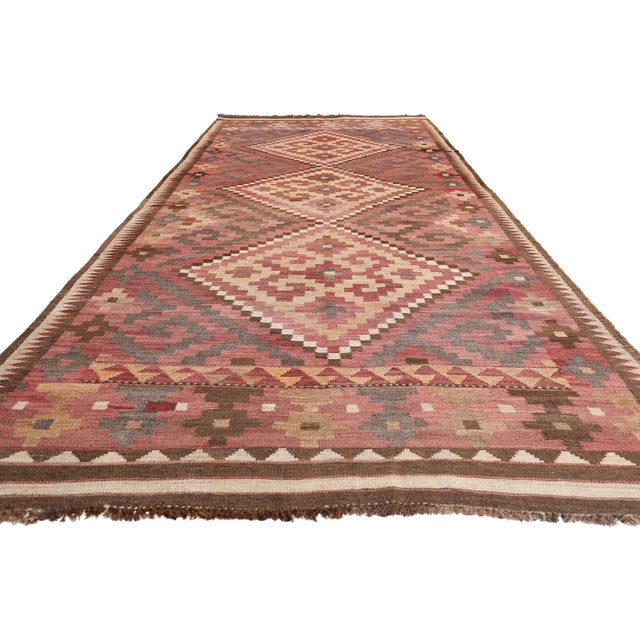 Mid-Century Modern Antique Afghani Maimana Kilim Rug Runner, 04'11 X 15'09 For Sale - Image 3 of 10
