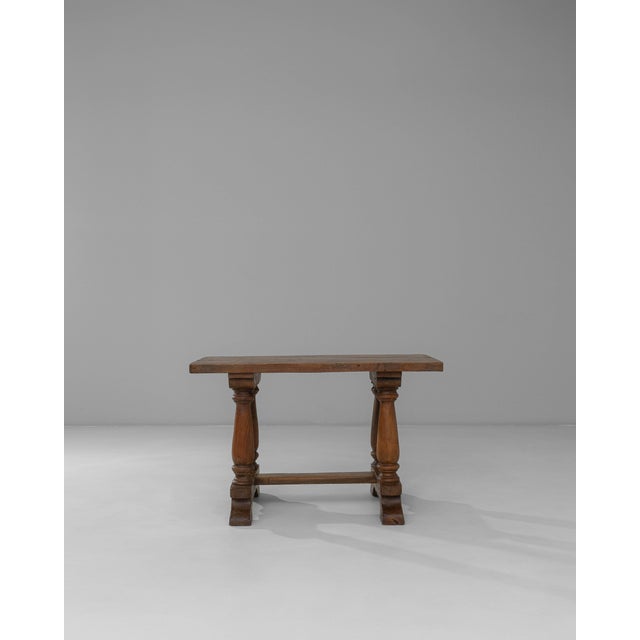 19th Century Luxembourg Provincial Oak Trestle Console Table In Original Patina For Sale - Image 16 of 18