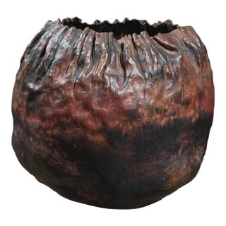 Vintage Brutalist Sculpted Patinated Copper Vessel by Anthony Di Bona, Stamped For Sale