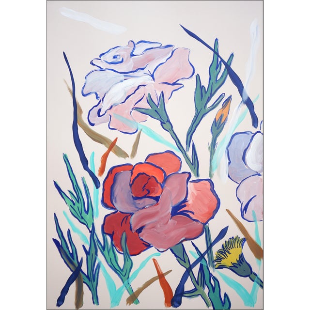 Figurative 2026, Illustration Style, Lush Flowers Triptych, Wild Carnations, Acrylic Paint on Watercolor Paper by Romina Milano For Sale - Image 3 of 11